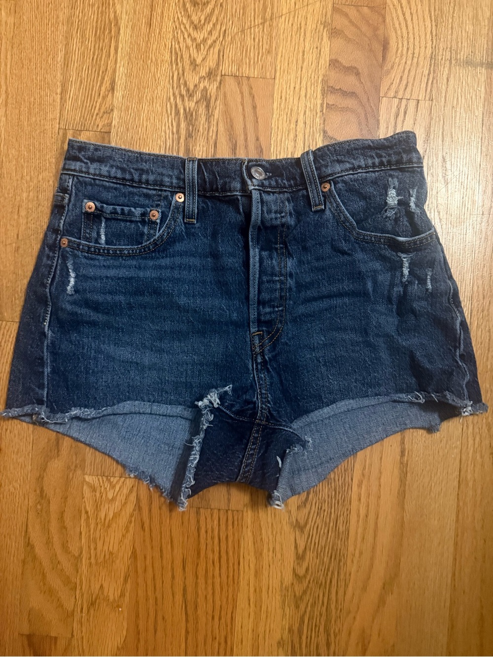 Levi’s High-Rise Dark Blue Denim Cutoff Shorts